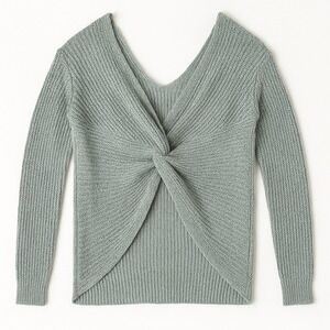 Moon and Madison Womens Twist Front Long Sleeve Pullover Top Knit Sage Green